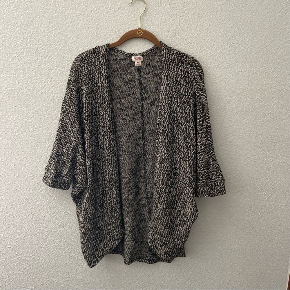 Black & Cream Heathered Open Cardigan Sweater Shrug